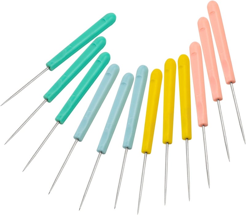 Ceukius 12Pcs Plastic Handle Leather Sewing Awl for Sewing DIY Handicrafts, Tailors Awl,Stitching Sewing Tool - Image 1